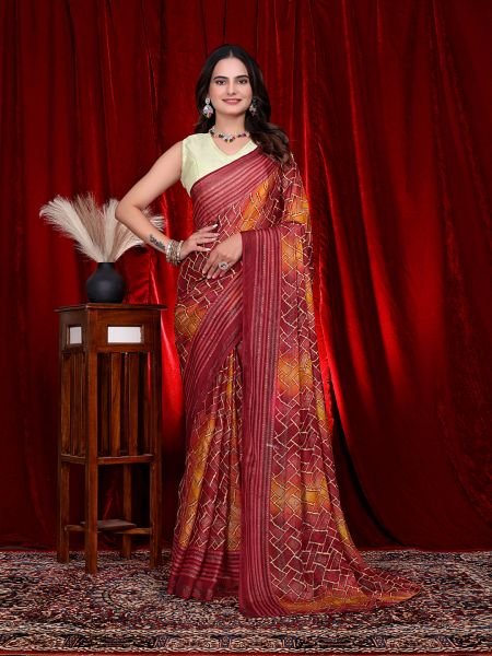 Heavy Chiffon Color Block Printed Ready to Wear Saree Ready To Wear Sarees