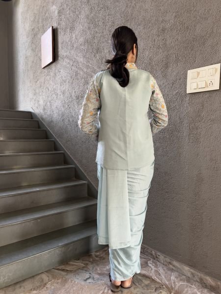 Heavy Chinon Jacket Saree With Blouse and Cording Embroidered Work Ready To Wear Sarees