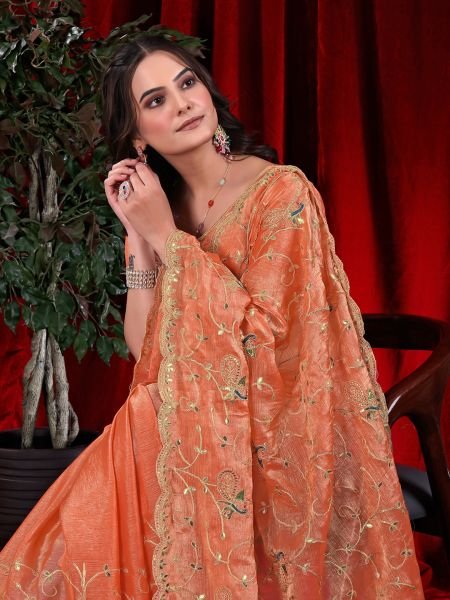 Jimmy Chu Embroidered Saree with Gotta Patti Work Daily Deals