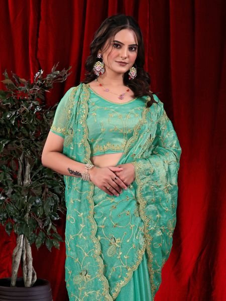 Jimmy Chu Embroidered Saree with Gotta Patti Work Daily Deals