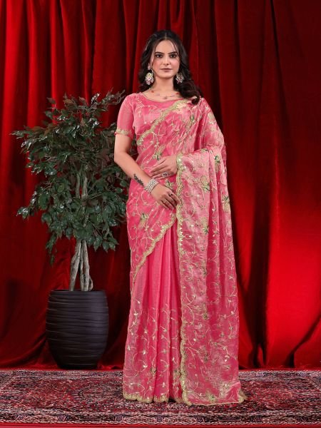 Jimmy Chu Embroidered Saree with Gotta Patti Work Designer Sarees