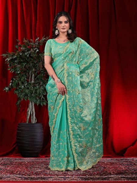 Jimmy Chu Embroidered Saree with Gotta Patti Work Designer Sarees