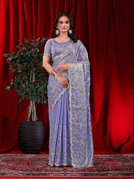 Jimmy Chu Embroidered Saree with Gotta Patti Work Designer Sarees
