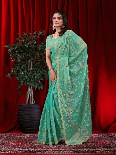 Jimmy Chu Embroidered Saree with Gotta Patti Work Designer Sarees