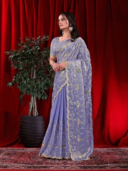 Jimmy Chu Embroidered Saree with Gotta Patti Work Designer Sarees