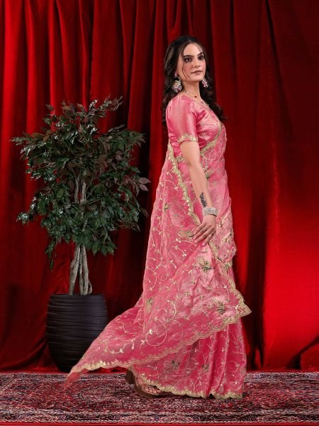 Jimmy Chu Embroidered Saree with Gotta Patti Work Designer Sarees