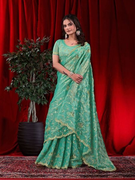 Jimmy Chu Embroidered Saree with Gotta Patti Work Designer Sarees
