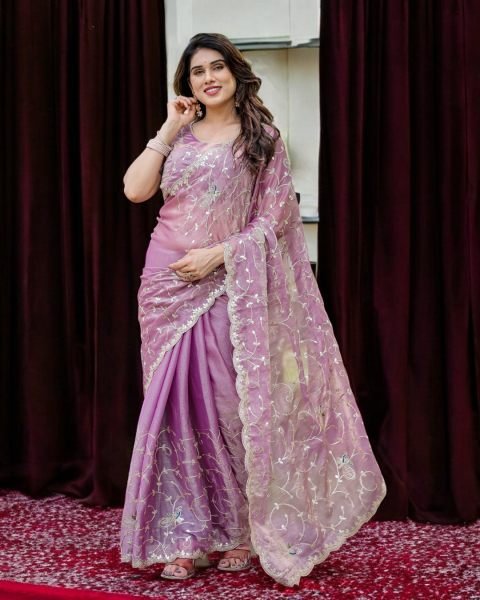Jimmy Chu Embroidered Saree with Gotta Patti Work Designer Sarees