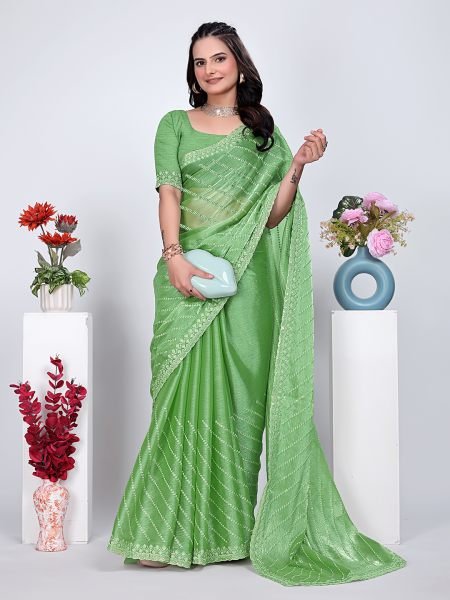 Jimmy Chu Embroidered Sequins Saree with Unstitched Blouse Piece     Elegant Party   Wedding Wear Daily Deals