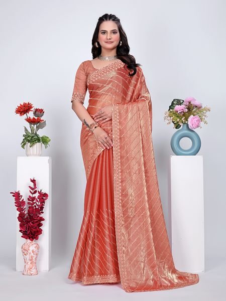 Jimmy Chu Embroidered Sequins Saree with Unstitched Blouse Piece     Elegant Party   Wedding Wear Daily Deals