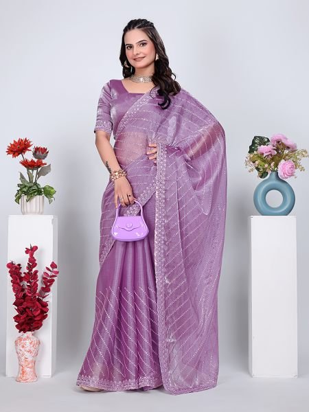 Jimmy Chu Embroidered Sequins Saree with Unstitched Blouse Piece     Elegant Party   Wedding Wear Daily Deals