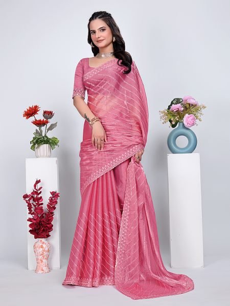 Jimmy Chu Embroidered Sequins Saree with Unstitched Blouse Piece     Elegant Party   Wedding Wear Daily Deals