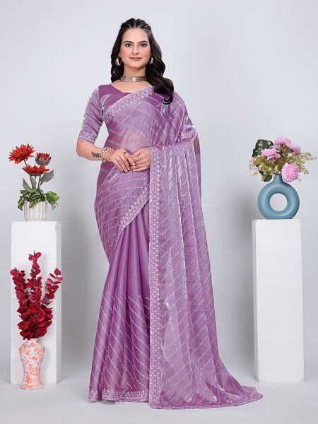 Jimmy Chu Embroidered Sequins Saree with Unstitched Blouse Piece     Elegant Party   Wedding Wear Embroidered Sarees