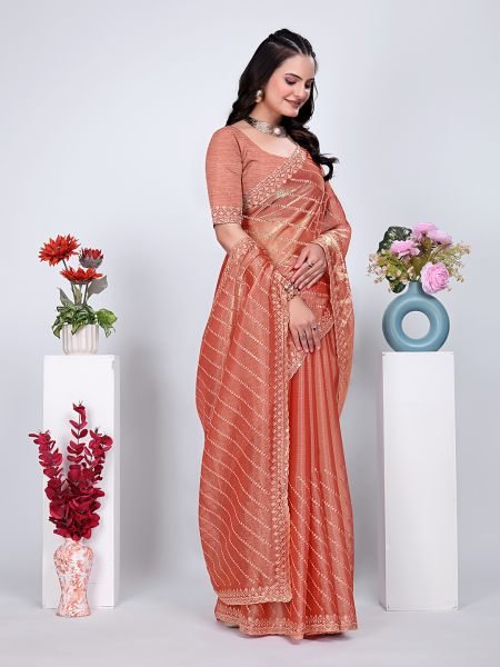 Jimmy Chu Embroidered Sequins Saree with Unstitched Blouse Piece     Elegant Party   Wedding Wear Embroidered Sarees
