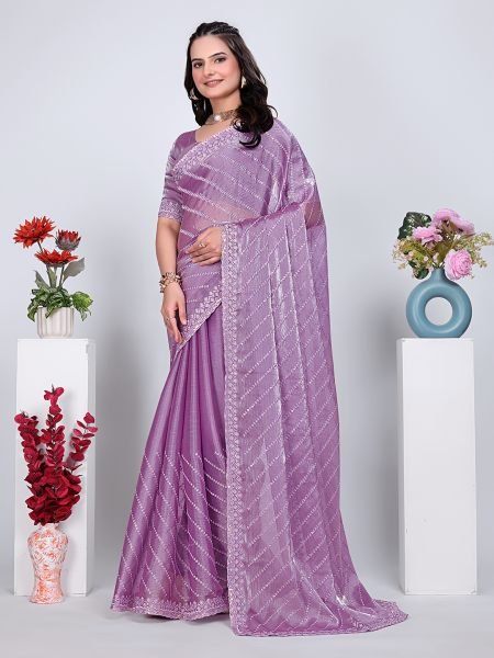 Jimmy Chu Embroidered Sequins Saree with Unstitched Blouse Piece     Elegant Party   Wedding Wear Embroidered Sarees
