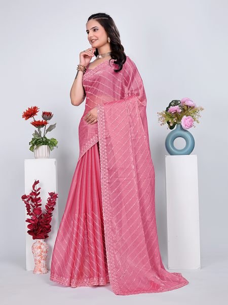 Jimmy Chu Embroidered Sequins Saree with Unstitched Blouse Piece     Elegant Party   Wedding Wear Embroidered Sarees