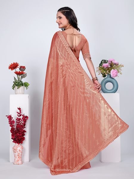 Jimmy Chu Embroidered Sequins Saree with Unstitched Blouse Piece     Elegant Party   Wedding Wear Embroidered Sarees
