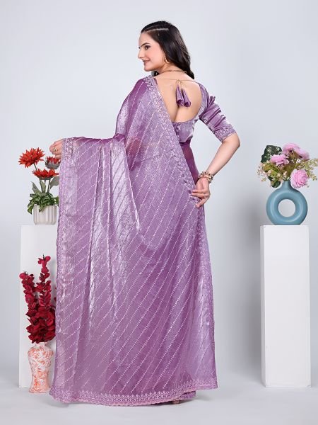 Jimmy Chu Embroidered Sequins Saree with Unstitched Blouse Piece     Elegant Party   Wedding Wear Embroidered Sarees