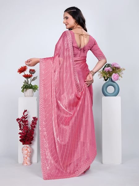 Jimmy Chu Embroidered Sequins Saree with Unstitched Blouse Piece     Elegant Party   Wedding Wear Embroidered Sarees