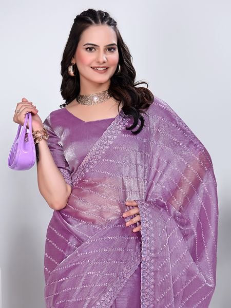 Jimmy Chu Embroidered Sequins Saree with Unstitched Blouse Piece     Elegant Party   Wedding Wear Embroidered Sarees