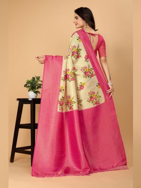 Kanjivaram Copper Zari Digital Print Rani Saree Kanjivaram Sarees