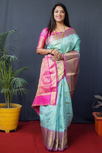 Kanjivaram Silk Saree with Rich Pallu with Unstitched Blouse Piece Daily Deals