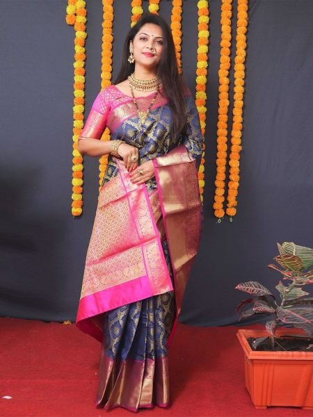Kanjivaram Silk Saree with Rich Pallu with Unstitched Blouse Piece Daily Deals