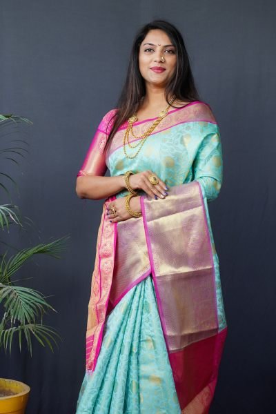 Kanjivaram Silk Saree with Rich Pallu with Unstitched Blouse Piece Kanjivaram Sarees