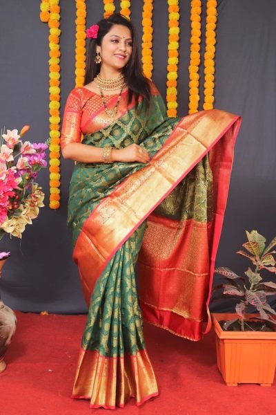 Kanjivaram Silk Saree with Rich Pallu with Unstitched Blouse Piece Kanjivaram Sarees