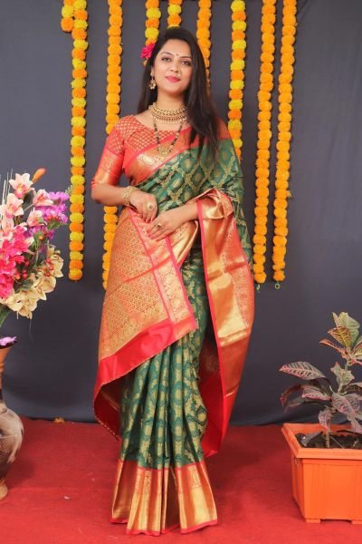 Kanjivaram Silk Saree with Rich Pallu with Unstitched Blouse Piece Kanjivaram Sarees