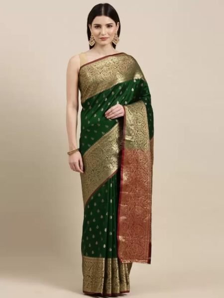 Kanjivaram Softy Copper Zari Green Saree Sale