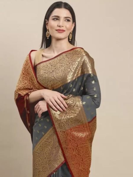 Kanjivaram Softy Copper Zari Grey Saree Kanjivaram Sarees