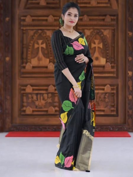Luxurious Festal Woven Black Pure Silk Trendy Saree Designer Sarees