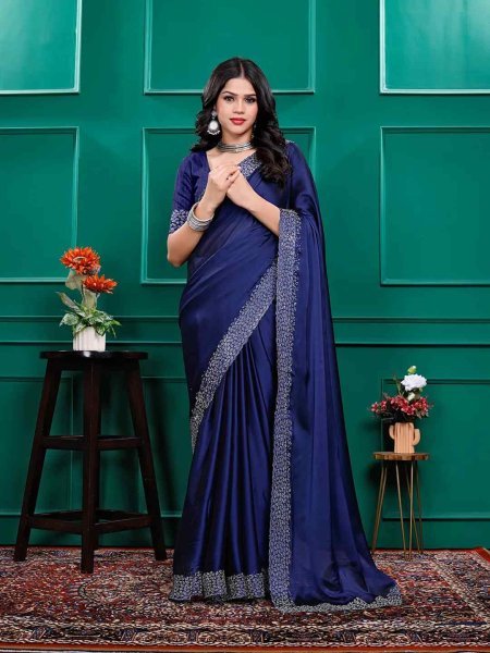 Luxury Silk Saree with Swarovski Diamond Lace Work   Unstitched Blouse Piece Designer Sarees
