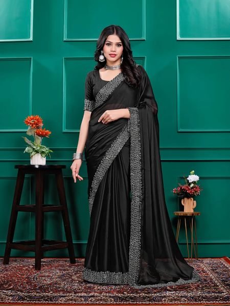 Luxury Silk Saree with Swarovski Diamond Lace Work   Unstitched Blouse Piece Designer Sarees
