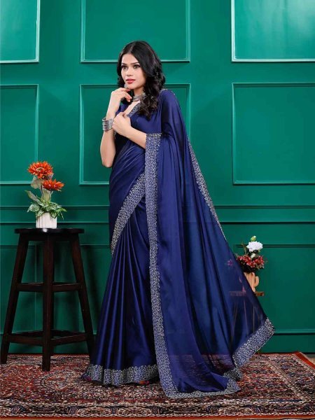 Luxury Silk Saree with Swarovski Diamond Lace Work   Unstitched Blouse Piece Designer Sarees