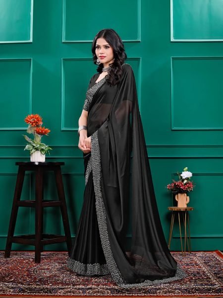 Luxury Silk Saree with Swarovski Diamond Lace Work   Unstitched Blouse Piece Designer Sarees