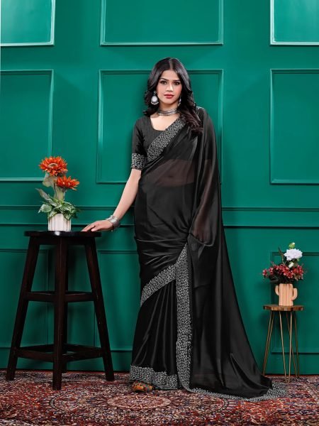 Luxury Silk Saree with Swarovski Diamond Lace Work   Unstitched Blouse Piece Designer Sarees