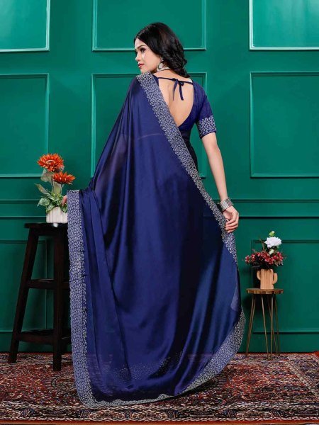 Luxury Silk Saree with Swarovski Diamond Lace Work   Unstitched Blouse Piece Designer Sarees