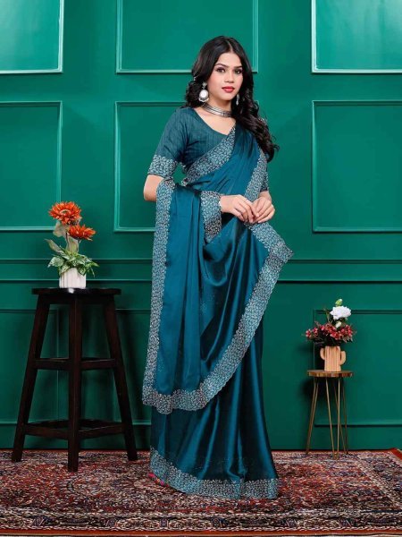 Luxury Silk Saree with Swarovski Diamond Lace Work   Unstitched Blouse Piece Designer Sarees