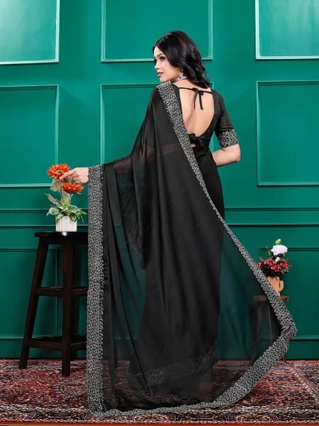 Luxury Silk Saree with Swarovski Diamond Lace Work   Unstitched Blouse Piece Designer Sarees