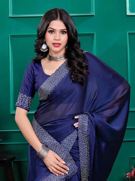 Luxury Silk Saree with Swarovski Diamond Lace Work   Unstitched Blouse Piece Designer Sarees