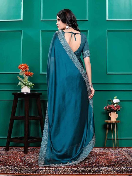 Luxury Silk Saree with Swarovski Diamond Lace Work   Unstitched Blouse Piece Designer Sarees