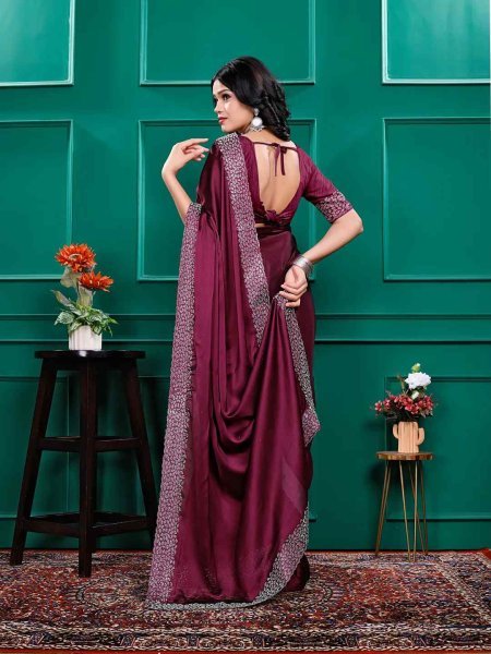 Luxury Silk Saree with Swarovski Diamond Lace Work   Unstitched Blouse Piece Designer Sarees