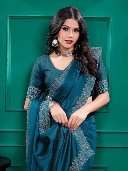 Luxury Silk Saree with Swarovski Diamond Lace Work   Unstitched Blouse Piece Designer Sarees