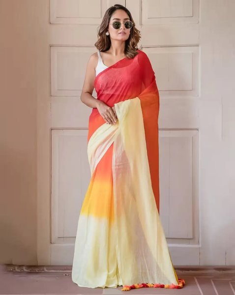 Multicolor Striped Cotton Linen Printed Saree Saree