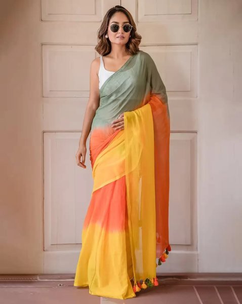 Multicolor Striped Cotton Linen Printed Saree Saree