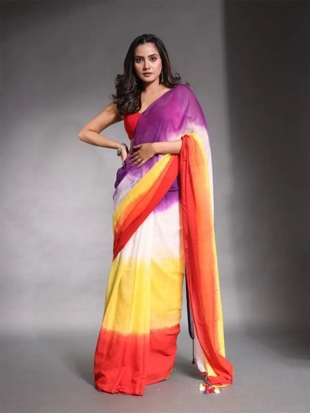 Multicolor Striped Cotton Linen Printed Saree Saree