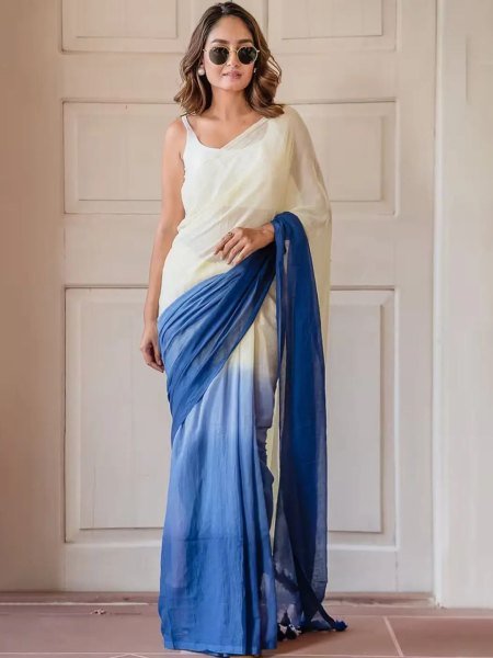 Multicolor Striped Cotton Linen Printed Saree Saree