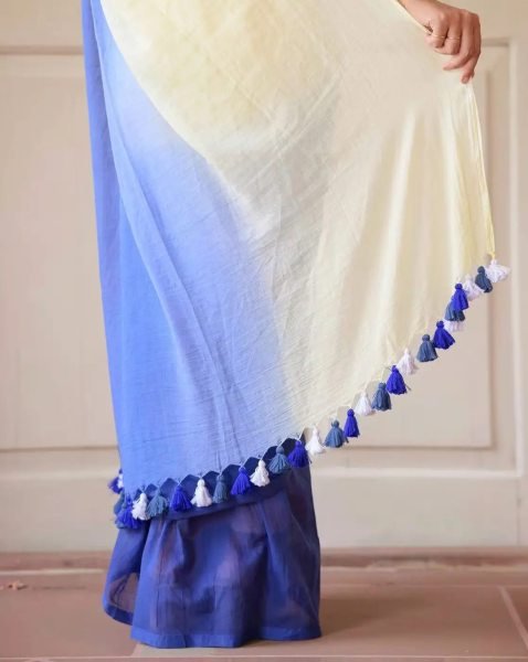 Multicolor Striped Cotton Linen Printed Saree Printed Sarees